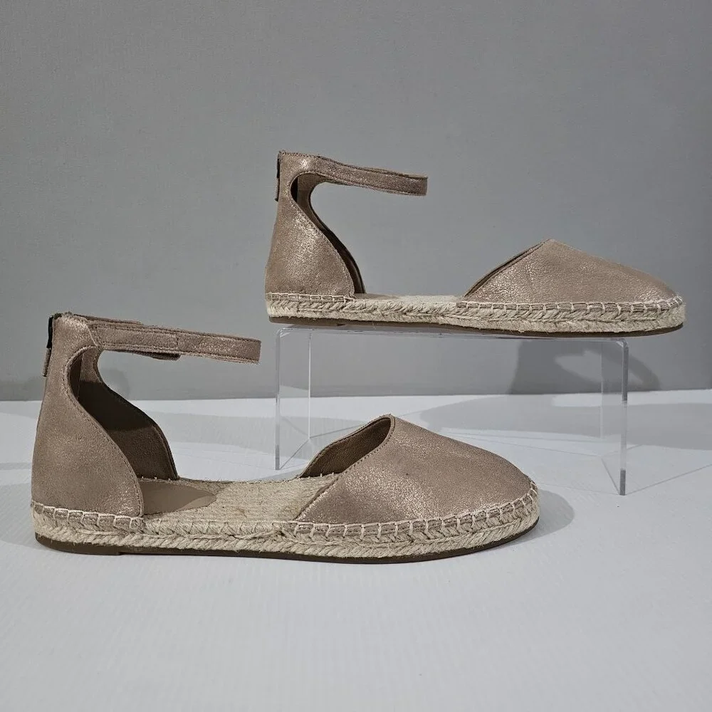 Eileen Fisher Lala Flat Espadrille Sandal Womens 9.5 Metallic Tan Leather NEW